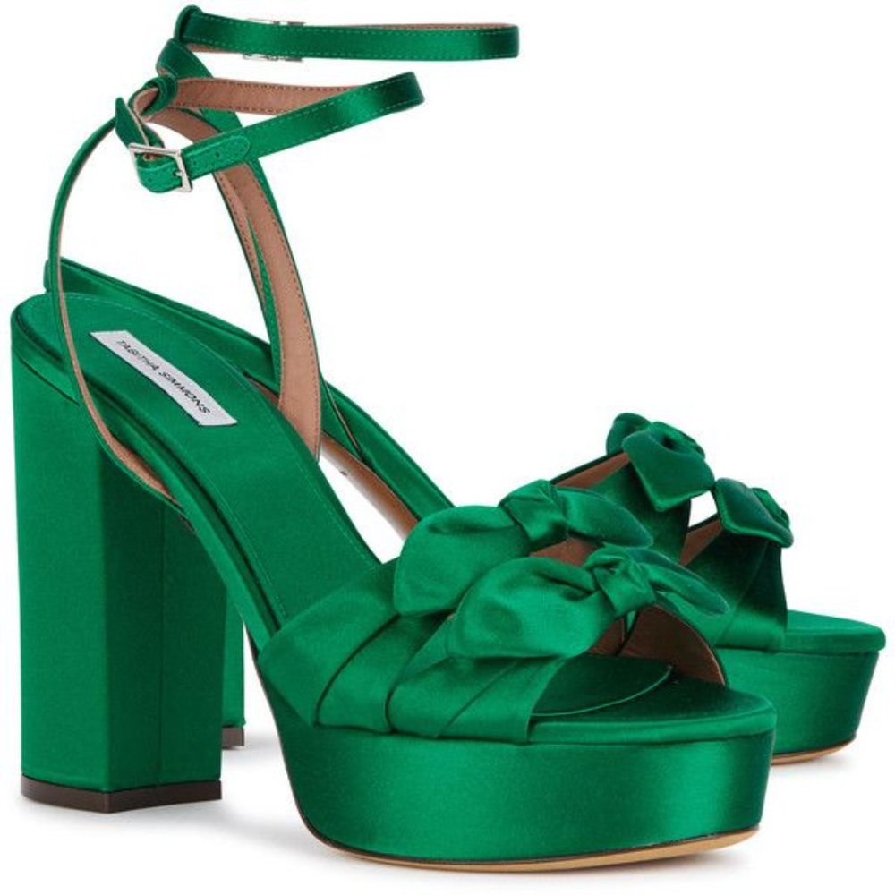 Women's 38 Tabitha Simmons Jodie Emerald Green Satin Platforms